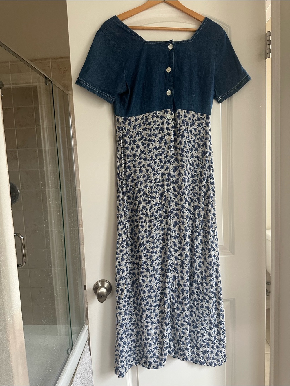 Vintage Express 90’s Denim Top Blue Floral Maxi Dress